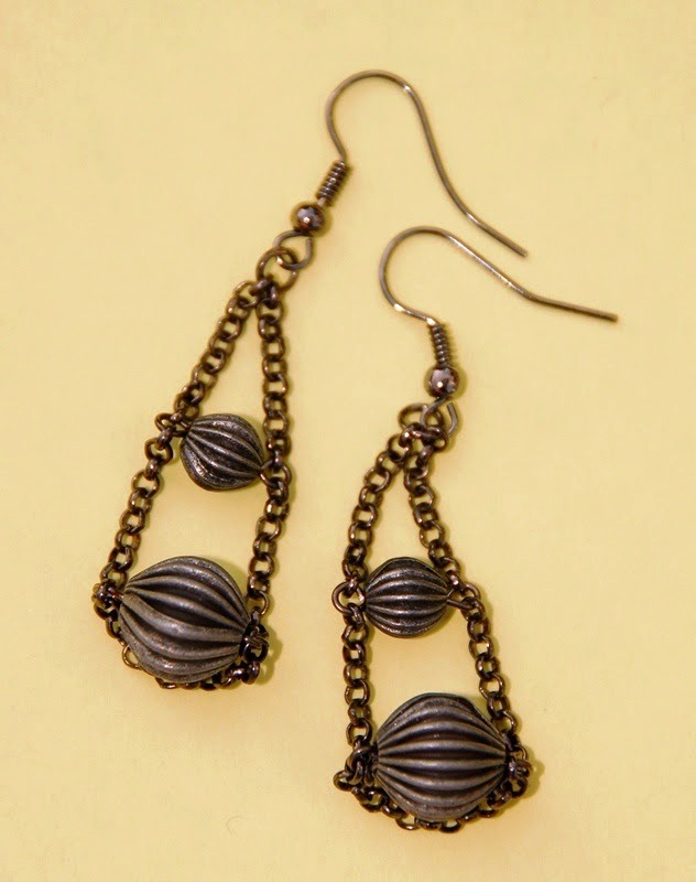 Black Ball and Chain Earrings By Kashmira Patel