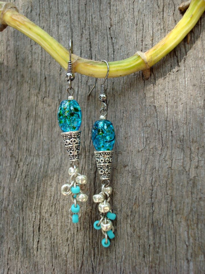 Icecream Cone Earrings - Turquoise Silver