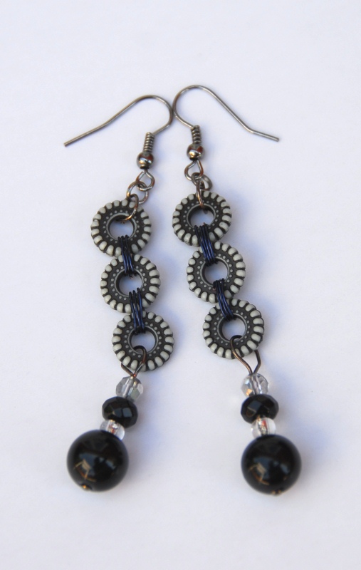 Pretty Black and White Beaded Earrings