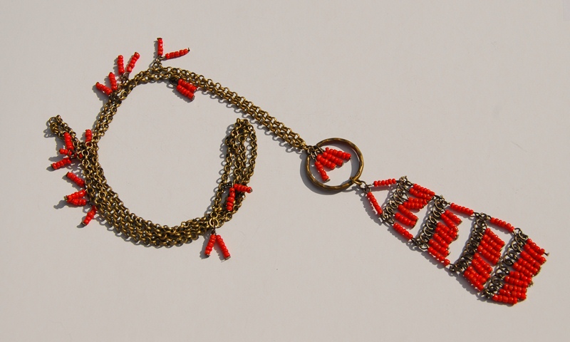 Orange Antique Brass "Manhattan" Necklace by Kashmira Patel