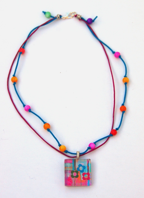 Colorful Spring Necklace with Original Art Pendant